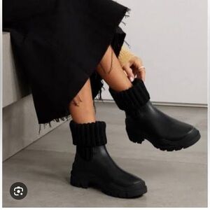 Moncler Black Knit Foldover Rain Boots